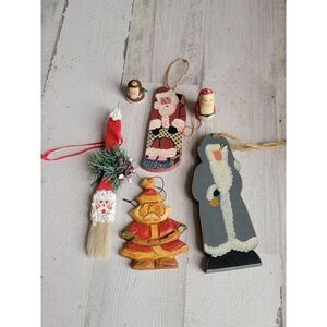 Santa Claus paint brush rustic wooden variety ornament Xmas set